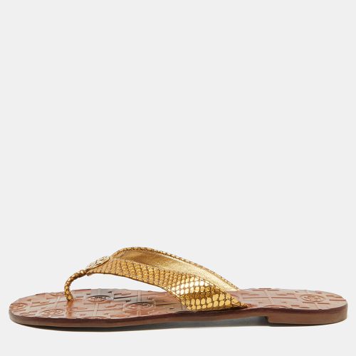 Tory Burch Gold Snakeskin Embossed Leather Monroe Thong Flats Size 37 - Tory Burch - Modalova