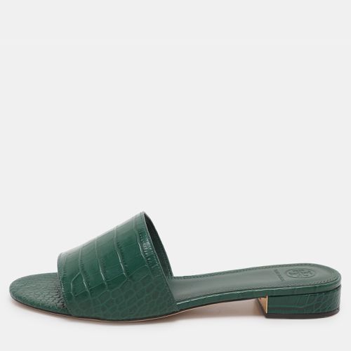 Croc Embossed Leather Flat Slides Size 39 - Tory Burch - Modalova