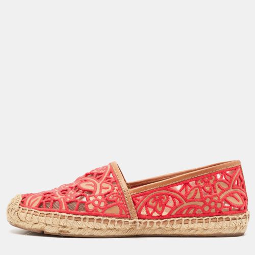 Tory Burch Pink/Brown Lace and Leather Lucia Espadrille Flats Size 37.5 - Tory Burch - Modalova