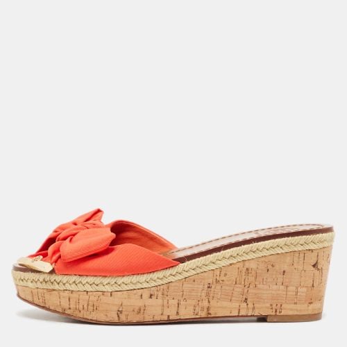 Tory Burch Orange Canvas Bow Cork Wedge Slide Sandals Size 35 - Tory Burch - Modalova