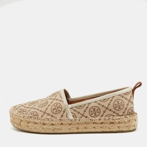 Tory Burch Brown/Beige T Monogram Canvas and Leather Espadrille Flats Size 38.5 - Tory Burch - Modalova