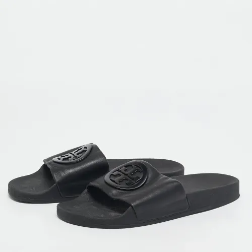 Leather Double T Flat Slides Size 39.5 - Tory Burch - Modalova