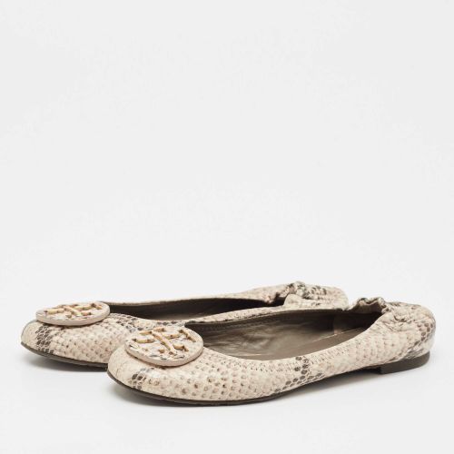 Black Python Embossed Leather Reva Scrunch Ballet Flats Size 36 - Tory Burch - Modalova