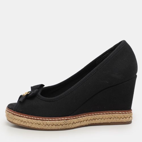 Tory Burch Black Canvas Jackie Wedge Peep Toe Pumps Size 35.5 - Tory Burch - Modalova