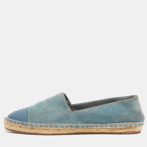 Tory Burch Blue Suede and Leather Logo Cap Toe Espadrille Flats Size 35.5 - Tory Burch - Modalova
