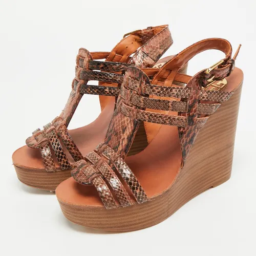 Size 37 Python Leather Wedge Sandals - Tory Burch - Modalova