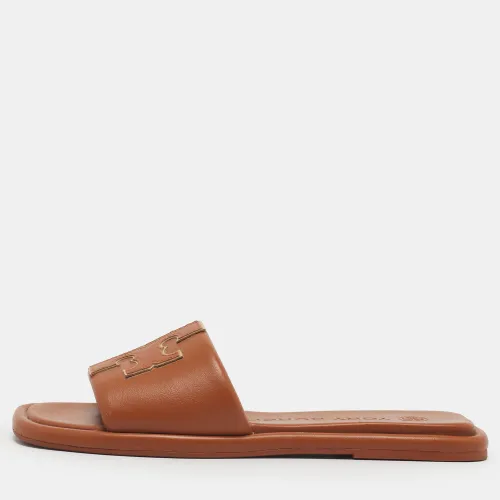 Double T Size 36 Leather Flat Slide - Tory Burch - Modalova