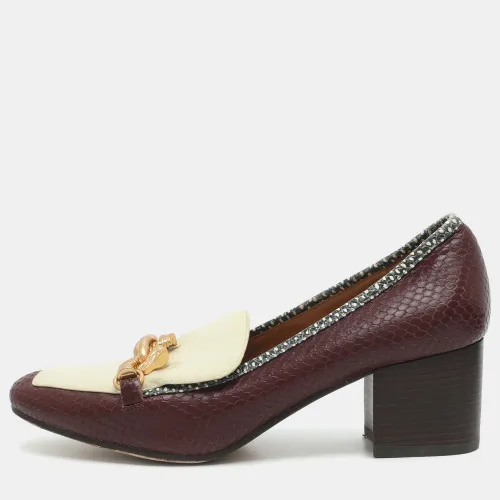 Jessa Size 37.5 Tri Color Patent Leather and Python Embossed Leather Block Heel Pumps - Tory Burch - Modalova