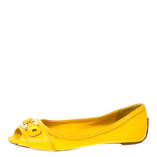 Tory Burch Mustard Leather Cline Peep Toe Ballet Flats Size 35.5 - Tory Burch - Modalova