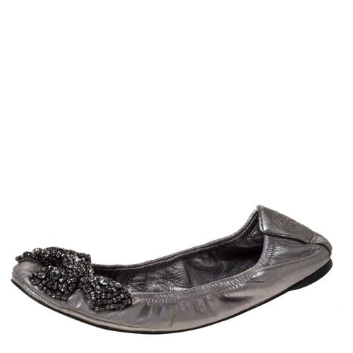 Silver Leather Azalea Scrunch Ballet Flats Size 38 - Tory Burch - Modalova