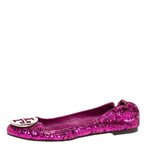 Tory Burch Metallic Pink Coarse Glitter Fabric Minnie Ballet Flats Size 38 - Tory Burch - Modalova