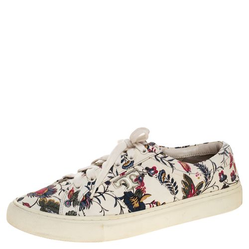 Tory Burch White Floral Print Leather Amalia Low Top Sneakers Size 39.5 - Tory Burch - Modalova