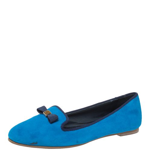 Tory Burch Blue Suede Leather Bow Slip On Loafers Size 38 - Tory Burch - Modalova