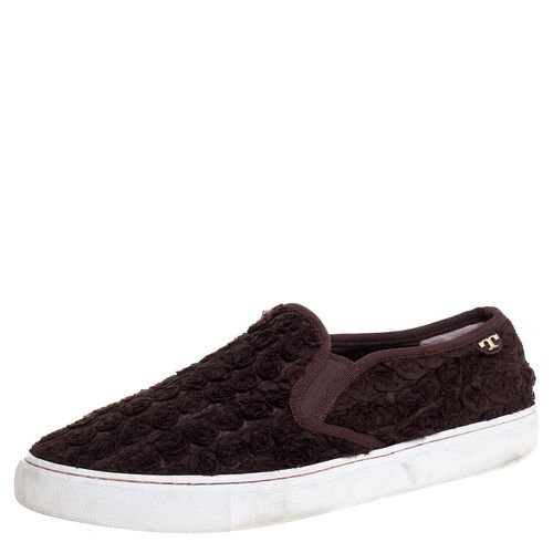 Tory Burch Dark Brown Fabric Rosette Slip On Sneakers Size 40.5 - Tory Burch - Modalova