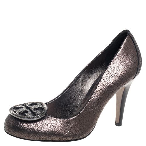 Tory Burch Metallic Grey Leather Embellished Logo Pumps Size 38.5 - Tory Burch - Modalova