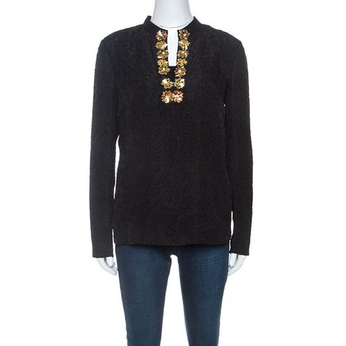 Tory Burch Black Embossed Silk Embellished Tunic Top M - Tory Burch - Modalova