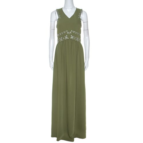 Tory Burch Green Crepe Embellished Luisa Sleeveless Gown M - Tory Burch - Modalova