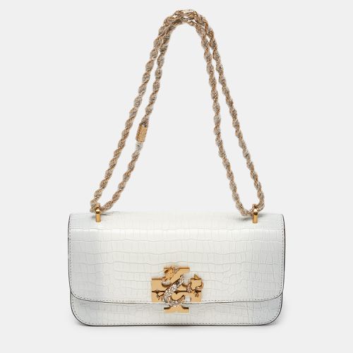 Tory Burch Warm White/Mist Croc Embossed Leather Eleanor Dragon Rectangular Shoulder Bag - Tory Burch - Modalova