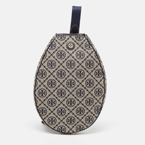 Tory Burch Navy Blue T Monogram Jacquard Canvas Tennis Bag - Tory Burch - Modalova