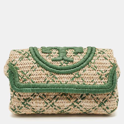 Tory Burch Green/Natural Woven Raffia Fleming Clutch - Tory Burch - Modalova