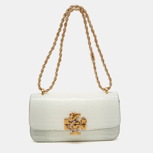 Tory Burch White Croc Embossed Leather Eleanor Dragon Rectangular Shoulder Bag - Tory Burch - Modalova