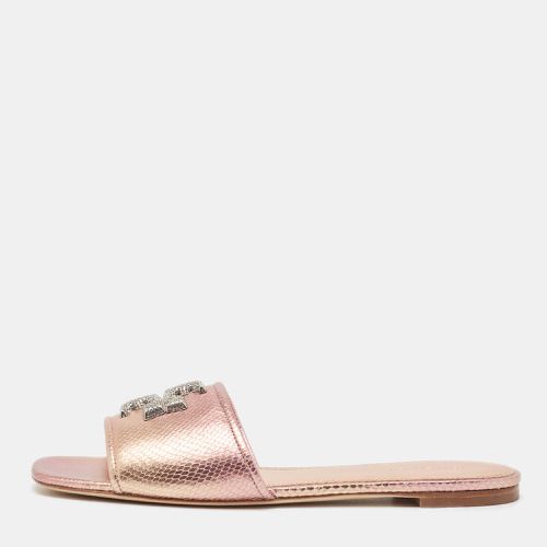 Tory Burch Metallic Snakeskin Embossed Leather Eleanor Flat Slides Size 36 - Tory Burch - Modalova