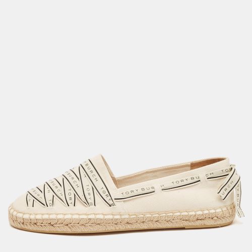 Tory Burch Cream Canvas Logo Ribbon Espadrille Flats Size 38.5 - Tory Burch - Modalova