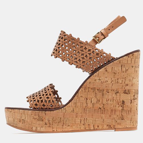 Tory Burch Beige Perforated Leather Daisy Cork Wedge Sandals Size 41 - Tory Burch - Modalova