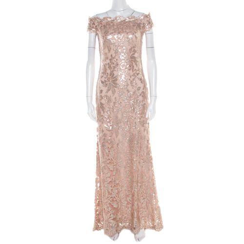 Tadashi Shoji Blush Pink Sequined Off Shoulder Evening Gown S - Tadashi Shoji - Modalova