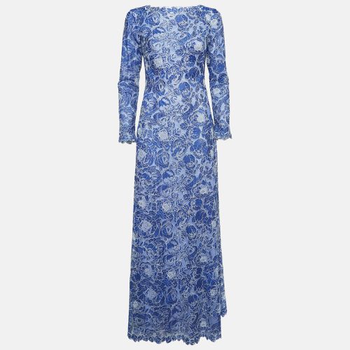 Tadashi Shoji Blue Floral Pattern Lace Long Sleeve Maxi Dress S - Tadashi Shoji - Modalova