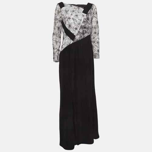 Tadashi Shoji Black/White Floral Embroidered Tulle and Crepe Maxi Dress L - Tadashi Shoji - Modalova