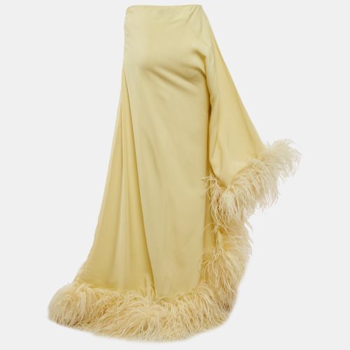 Taller Marmo Pastel Yellow Crepe Feather Trimmed Asymmetric Maxi Dress S - Taller Marmo - Modalova