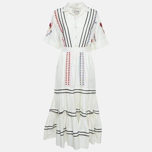 Temperley White Embroidered Cotton Tiered Midi Dress S - Temperley - Modalova