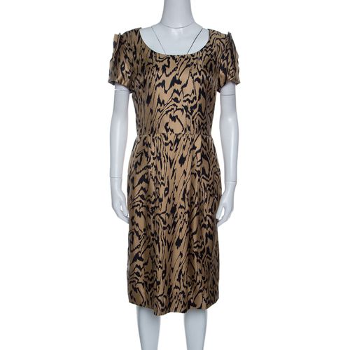 Temperley London Brown and Black Printed Silk Short Sleeve Dress M - Temperley - Modalova