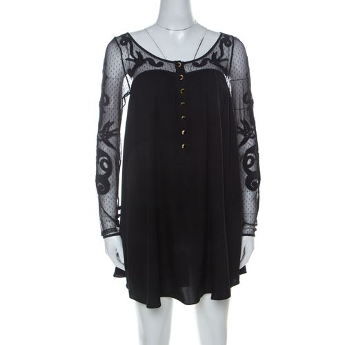 Temperley Black Silk Blend Embroidered Net Yoke Tunic S - Temperley - Modalova