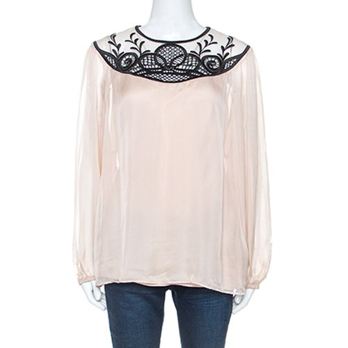 Temperley Pale Pink Chiffon Contrast Embroidery Detail Blouse L - Temperley - Modalova