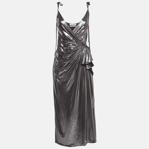 The Attico Metallic Silver Lamé Fan Detail Long Dress XS - The Attico - Modalova