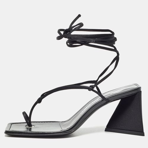 The Attico Black Satin and Leather Mona Ankle Wrap Sandals Size 38 - The Attico - Modalova