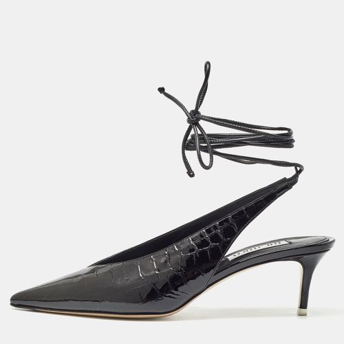 The Attico Black Croc Embossed Patent Leather Venus Slingback Pumps Size 39.5 - The Attico - Modalova