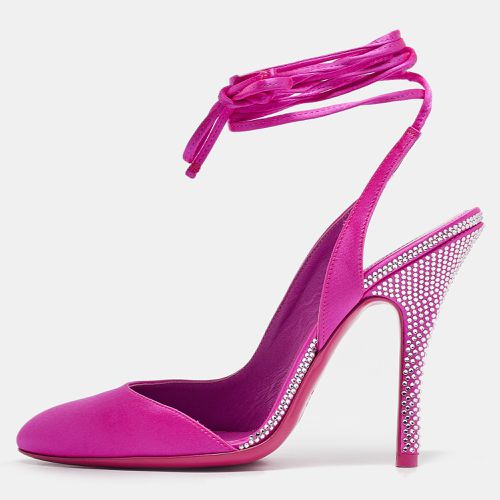 The Attico Pink Satin Crystal Embellished Ankle Strap Pumps Size 40 - The Attico - Modalova