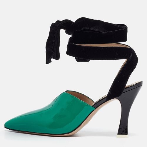 The Attico Green/Black Patent Leather and Velvet Pointed Toe Ankle Wrap Pumps Size 39 - The Attico - Modalova