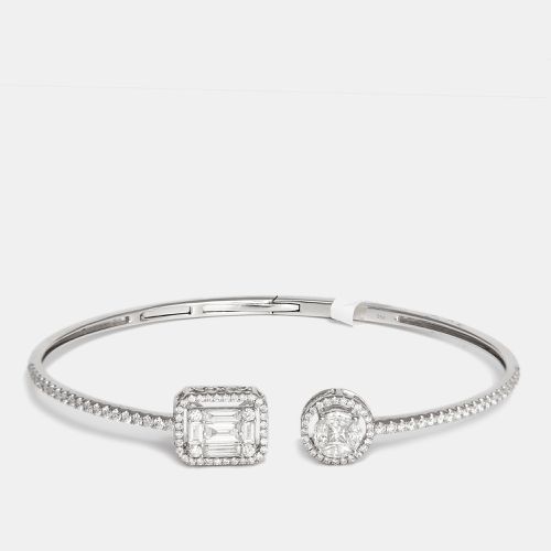 Elegant Multi Shape Diamonds 1.44 cts 18k White Gold Open Cuff Bracelet 17 - The Diamond Edit - Modalova