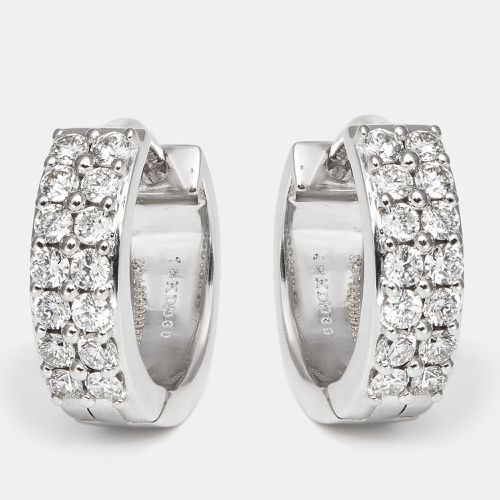 Sparkling Diamond 0.60 cts 18k White Gold Hoop Earrings - The Diamond Edit - Modalova