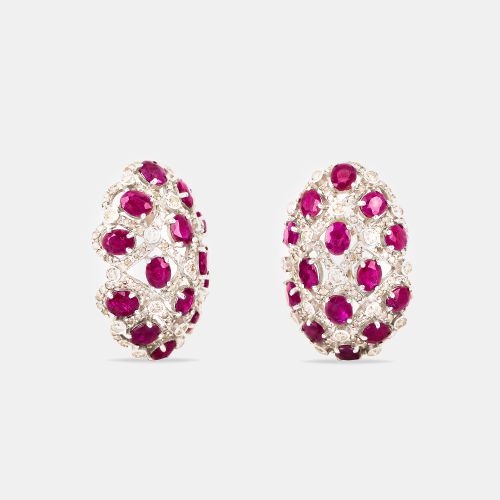 Round Brilliant Natural Ruby And Natural Diamond Earrings - The Diamond Edit - Modalova