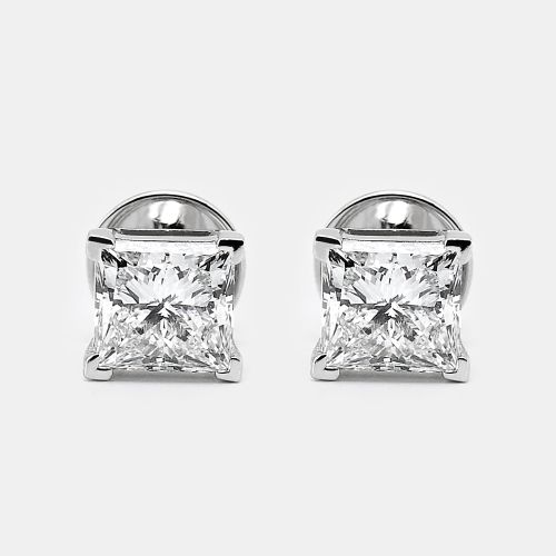 Cts Princess Cut 18k White Gold Lab Grown Diamonds Earrings - The Diamond Edit - Modalova