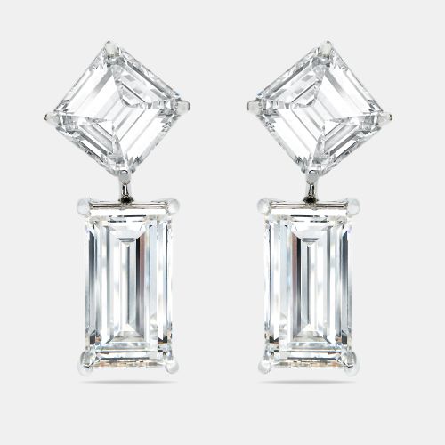 Cts Asscher and Baguette Cut Lab Grown Diamond 18k White Gold Earrings - The Diamond Edit - Modalova