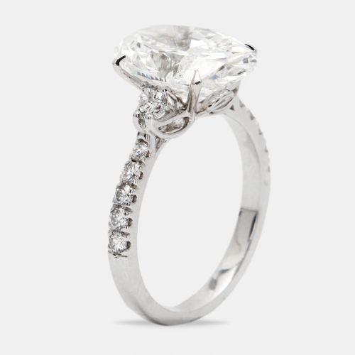 Cts Oval and Round Lab Grown Diamond 18k White Gold Ring Size 53 - The Diamond Edit - Modalova