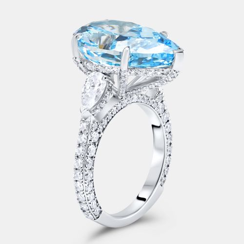 Cts Fancy Blue Pear Brilliant and Round 18k White Gold Lab Grown Diamonds Ring Size 51 - The Diamond Edit - Modalova