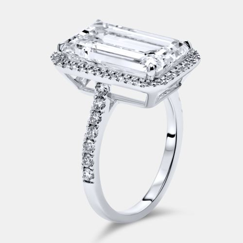 Cts Emerald Cut and Round Lab Grown Diamond 18k White Gold Ring Size 51 - The Diamond Edit - Modalova