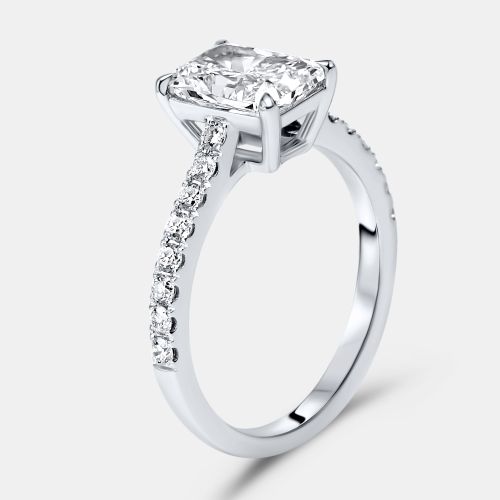 Cts Radiant and Round Lab Grown Diamond 18k White Gold Ring Size 54 - The Diamond Edit - Modalova